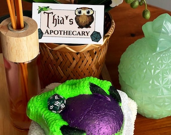 Set de bombas de baño Dragon Dice / Eucalipto de menta verde y almizcle ámbar / Envoltorio de regalo incluido