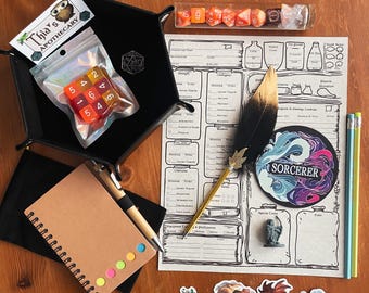 Kit de regalo de hechicero para D&D: juego de dados Bola de Fuego con diario de personaje y accesorios.