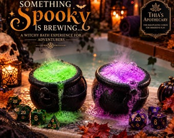 Bomba de baño con forma de caldero de Halloween y juego de dados de D&D / Regalo de bruja para jugadores / Cuidado personal espeluznante