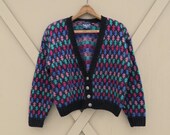 80s 90s vintage Oversized Colorful Patterned Cropped Mohair Blend Knit Cardigan Sweater