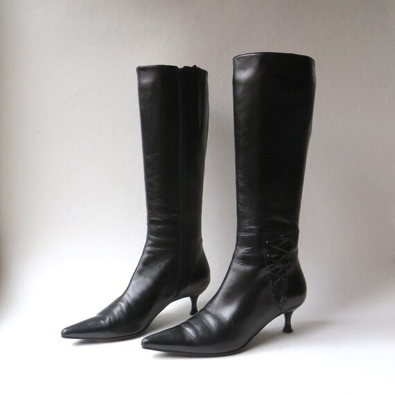 tall black leather boots with heel