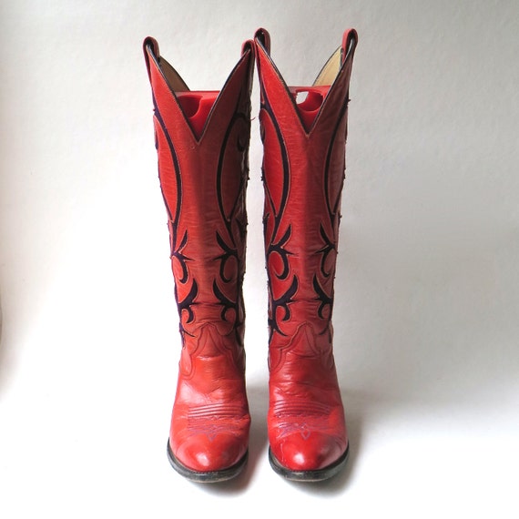 Larry Mahan vintage Red Leather Cowboy Boots with Pur… Gem