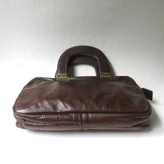 70s vintage Dark Brown Leather Narrow Profile Han… - image 5