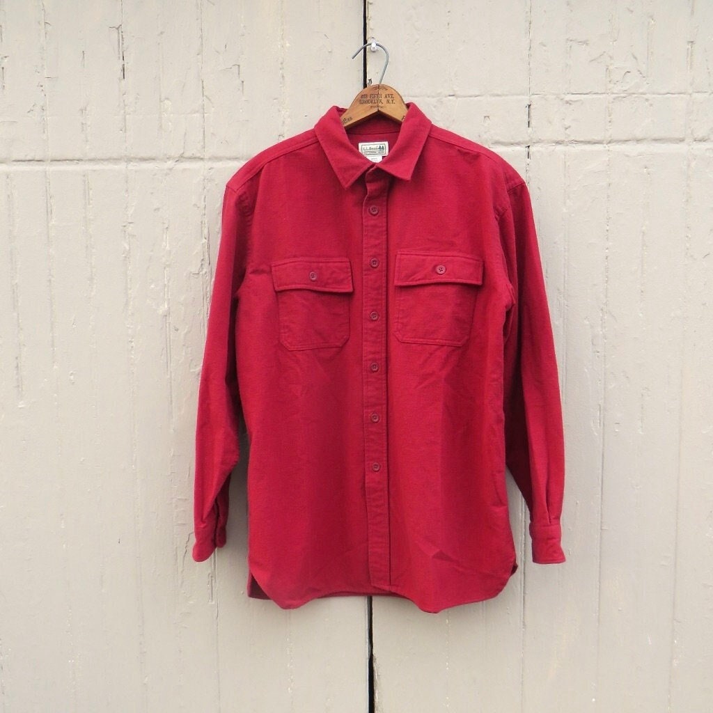 Vtg Mens LL BEAN Red Bandana Western Cotton Shirt 70s Cursive Label Sz 15 M  USA
