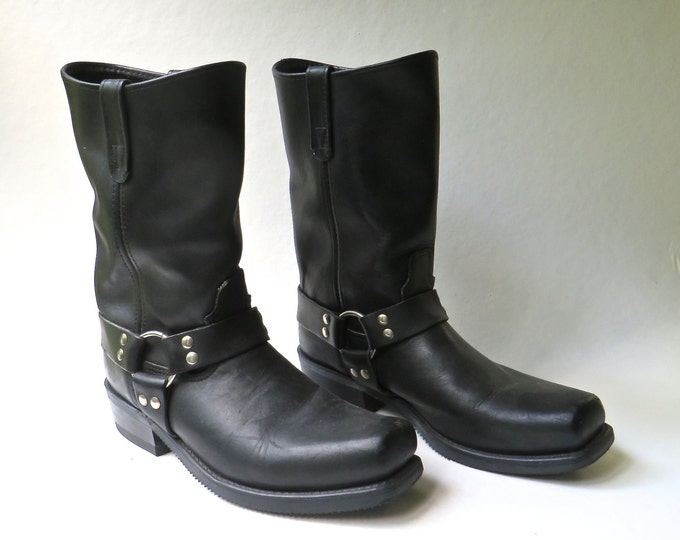 Double H Vintage Black Leather Snub Toe Harness Biker Boots - Etsy