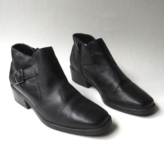 90s vintage Laura Scott Black Leather Square Toe … - image 1