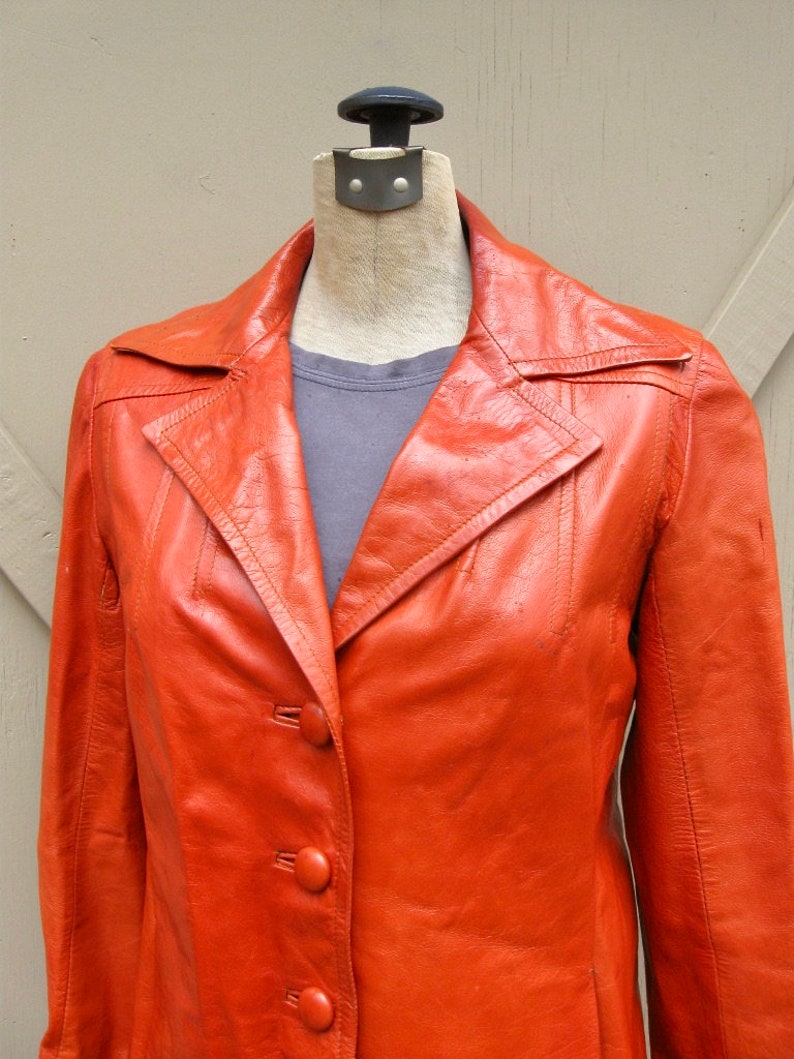 70s vintage Rodero Rust Orange Spanish Leather Jacket Distressed vintage Glove Leather CoatBoho Hippie Hipster Indie Festival Leather Coat