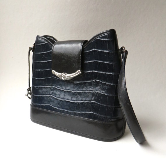 Brighton Vintage Crocodile Embossed Leather Bucket Bag