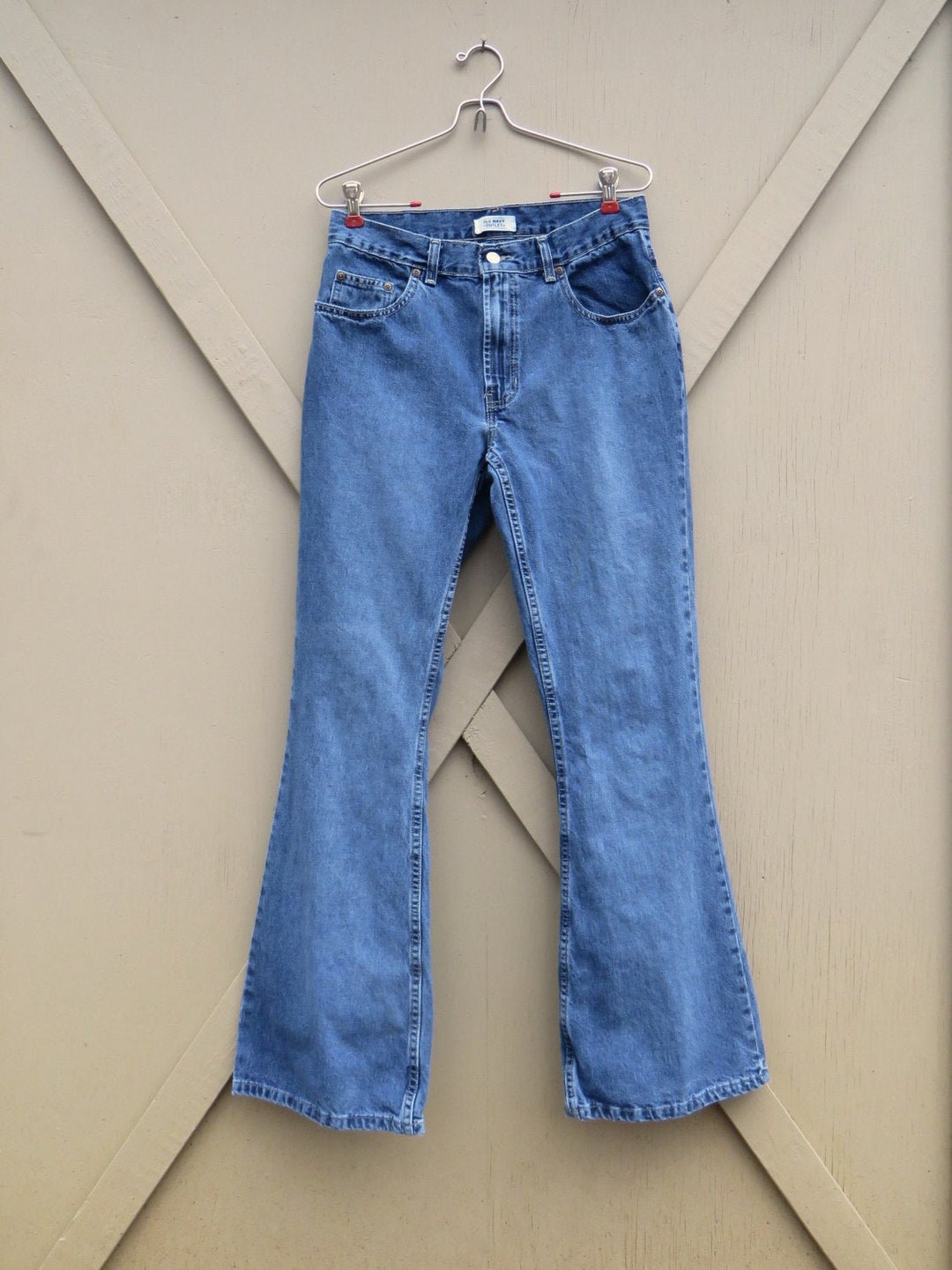 90s Vintage High Waist Faded Dark Wash Denim Flare Jeans - Etsy