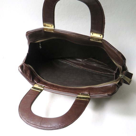 70s vintage Dark Brown Leather Narrow Profile Han… - image 7