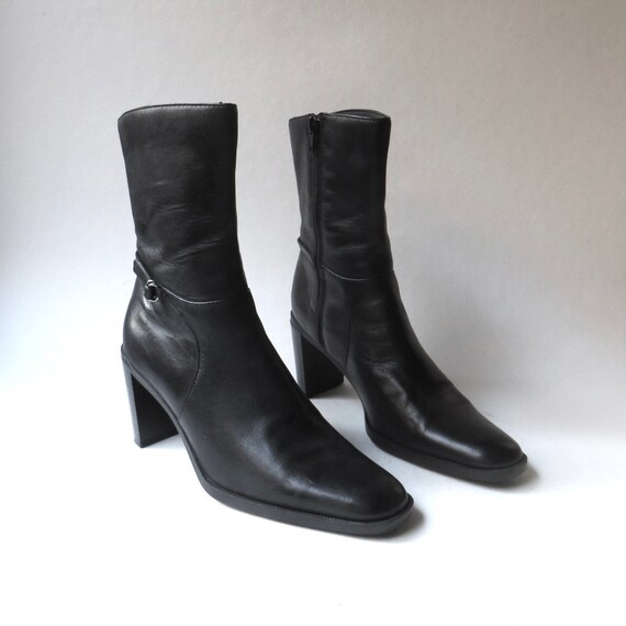 black leather short boots