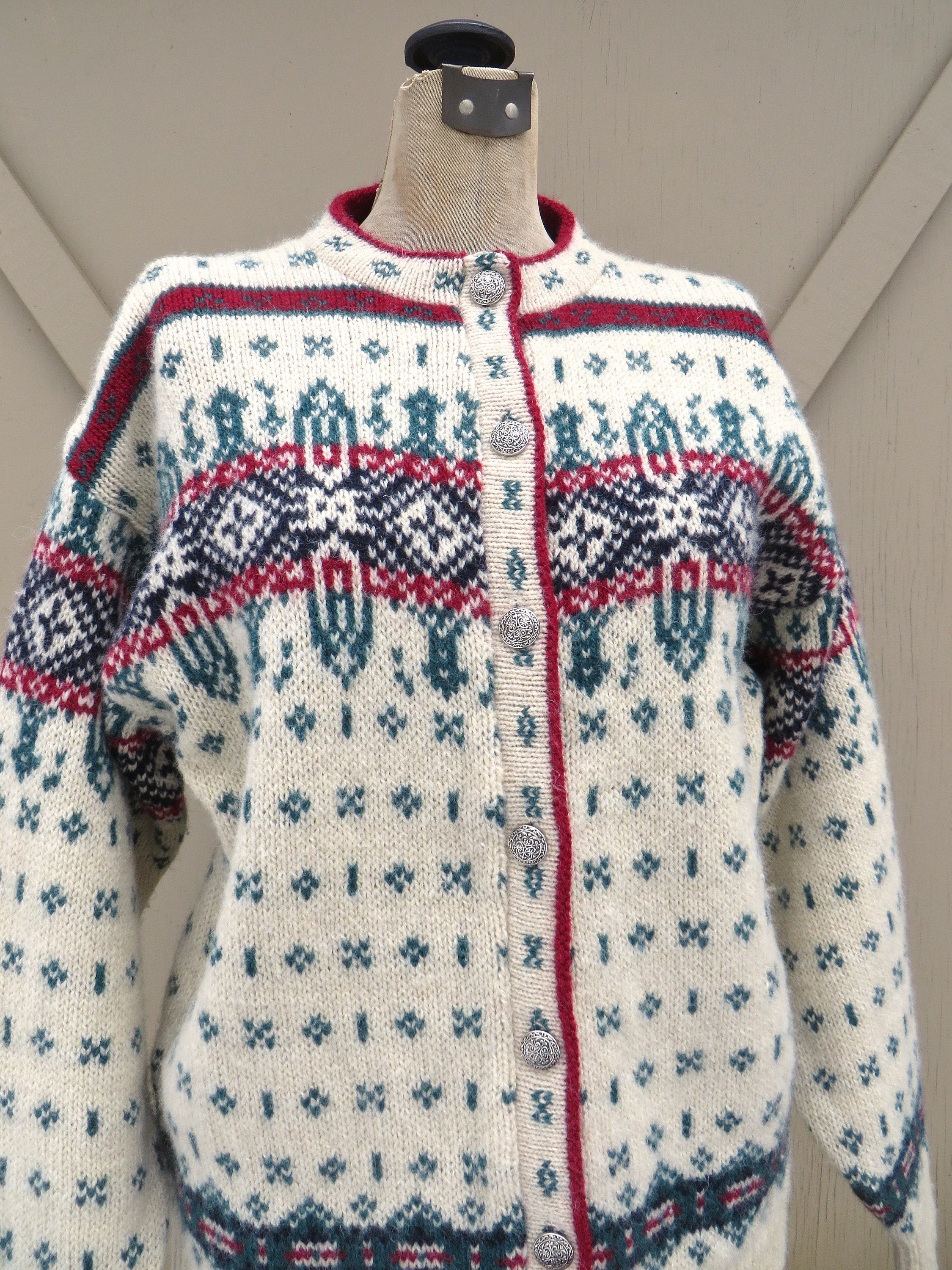 L.L. Bean Vintage Nordic Patterned Wool Blend Cardigan Sweater / Nordic ...