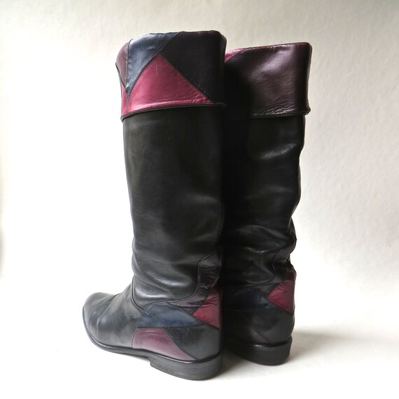 80s vintage Black Leather Slouchy Riding Boots wi… - image 4