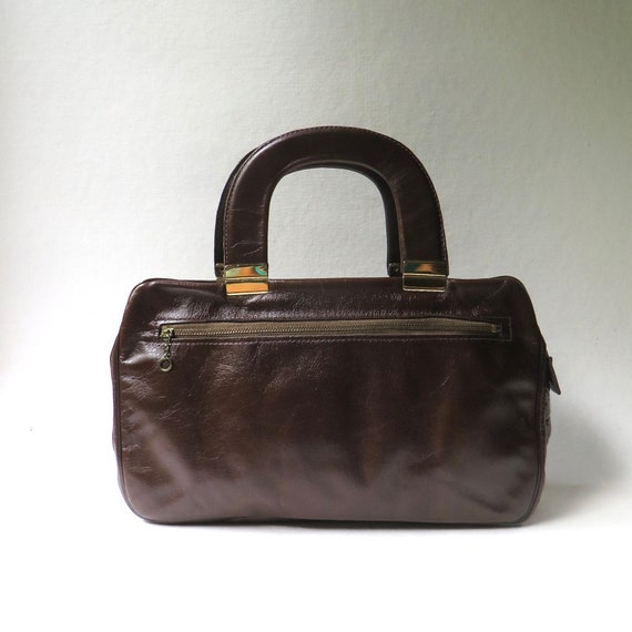 70s vintage Dark Brown Leather Narrow Profile Han… - image 2