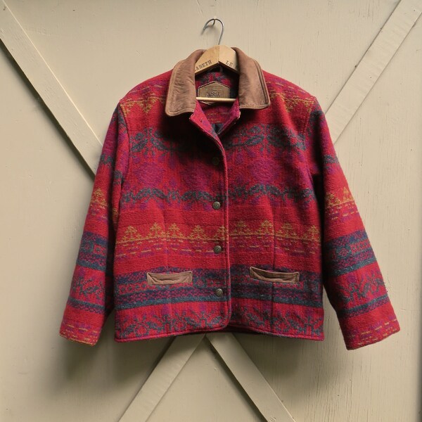 Woolrich vintage vivido rosso regione del tessuto coperta Cappotto lana