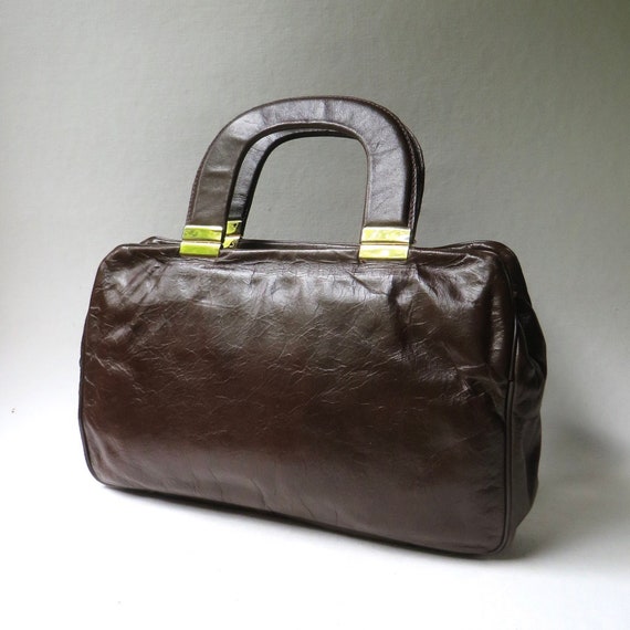 70s vintage Dark Brown Leather Narrow Profile Han… - image 3