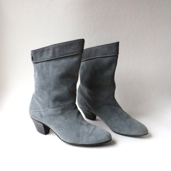80s Vintage Slouchy Bluish Grey Suede 