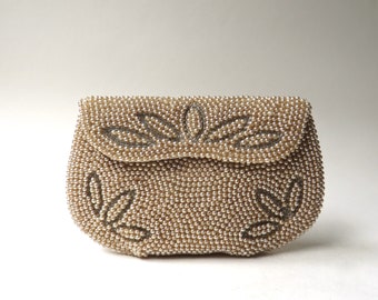 Small Vintage 1930s Beaded Clutch Purse, Evening Bag Beads & Faux Pearls