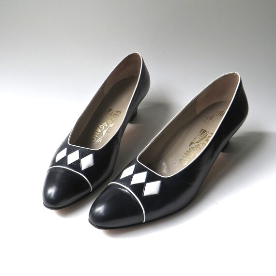 vintage Salvatore Ferragamo Black and White Leath… - image 1