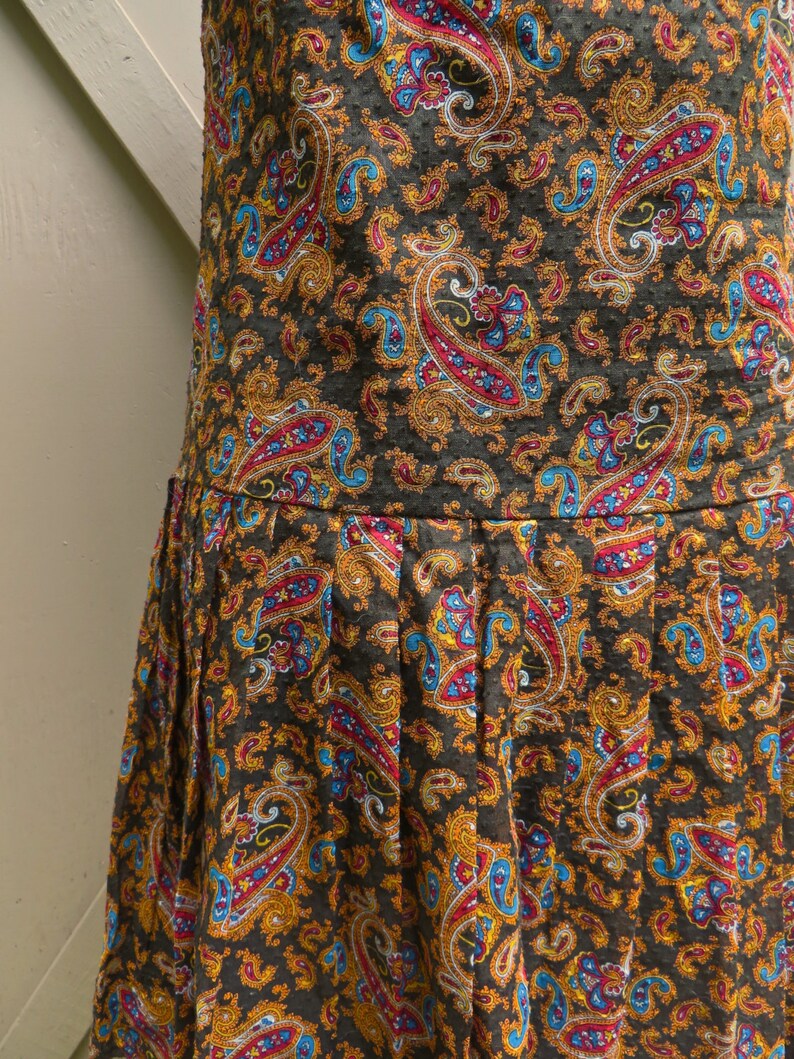 60s Vintage Brown Paisley Print Sleeveless Drop Waist Dress - Etsy