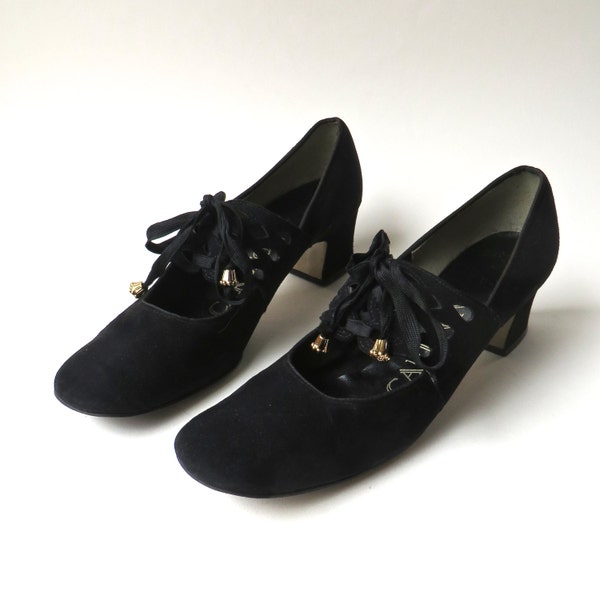 60s vintage Mod Black Suede Corset Lace Shoes /Carlton