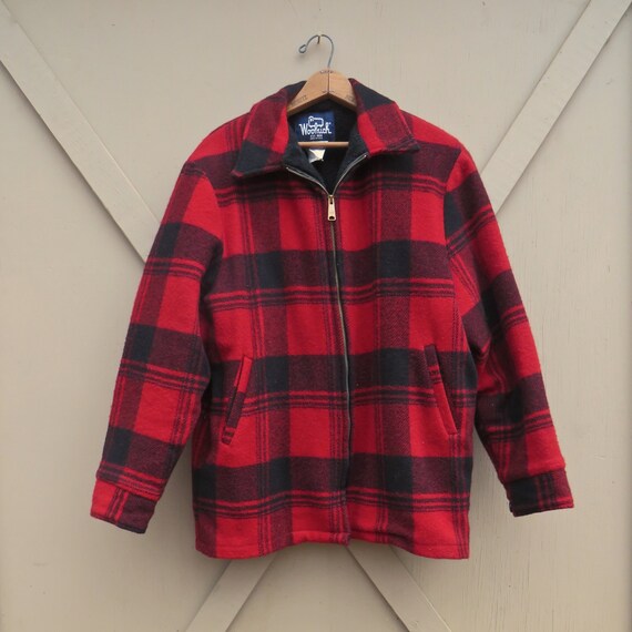 vintage Woolrich Red Plaid Woolen Field Coat / Out