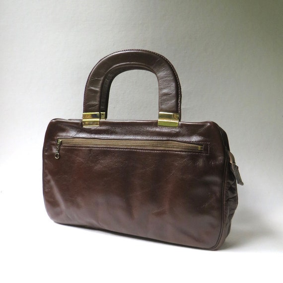 70s vintage Dark Brown Leather Narrow Profile Han… - image 1