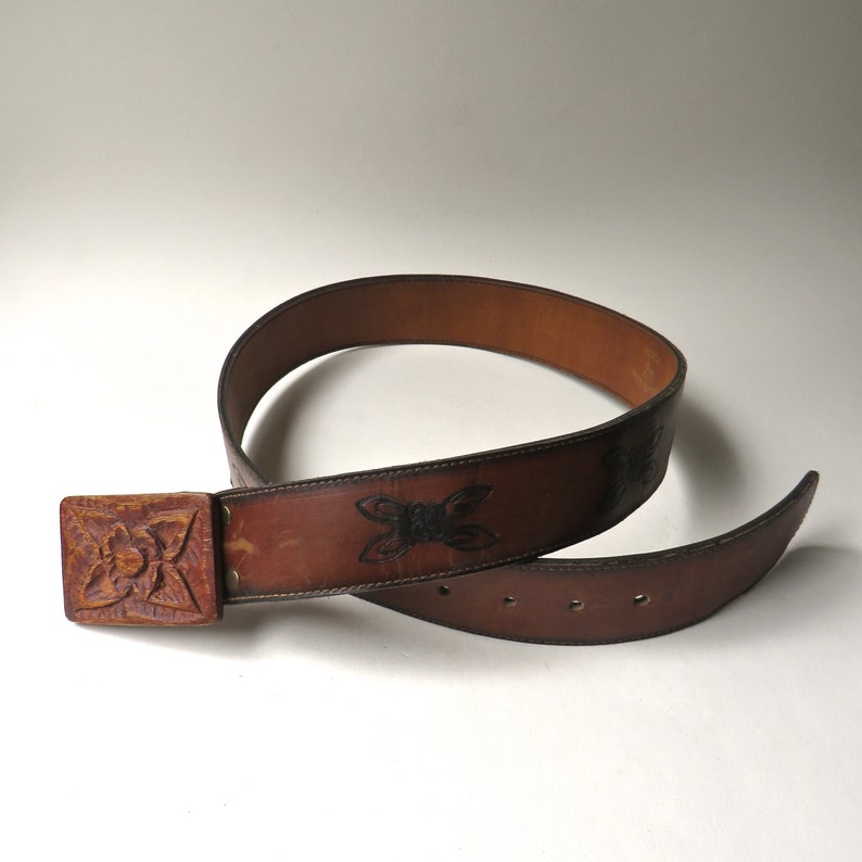 Hickok vintage Hand Made Latigo Brown Leather Belt with Floral | Etsy