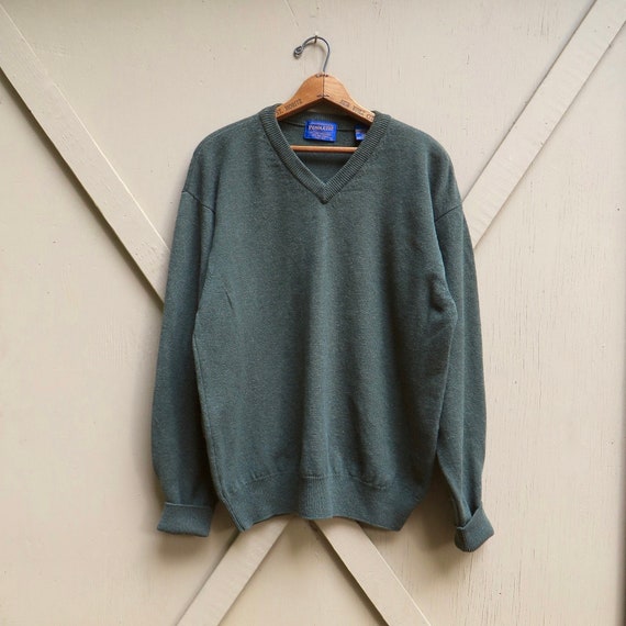 Pendleton vintage Forest Green V-Neck Lambswool Sweater / | Etsy