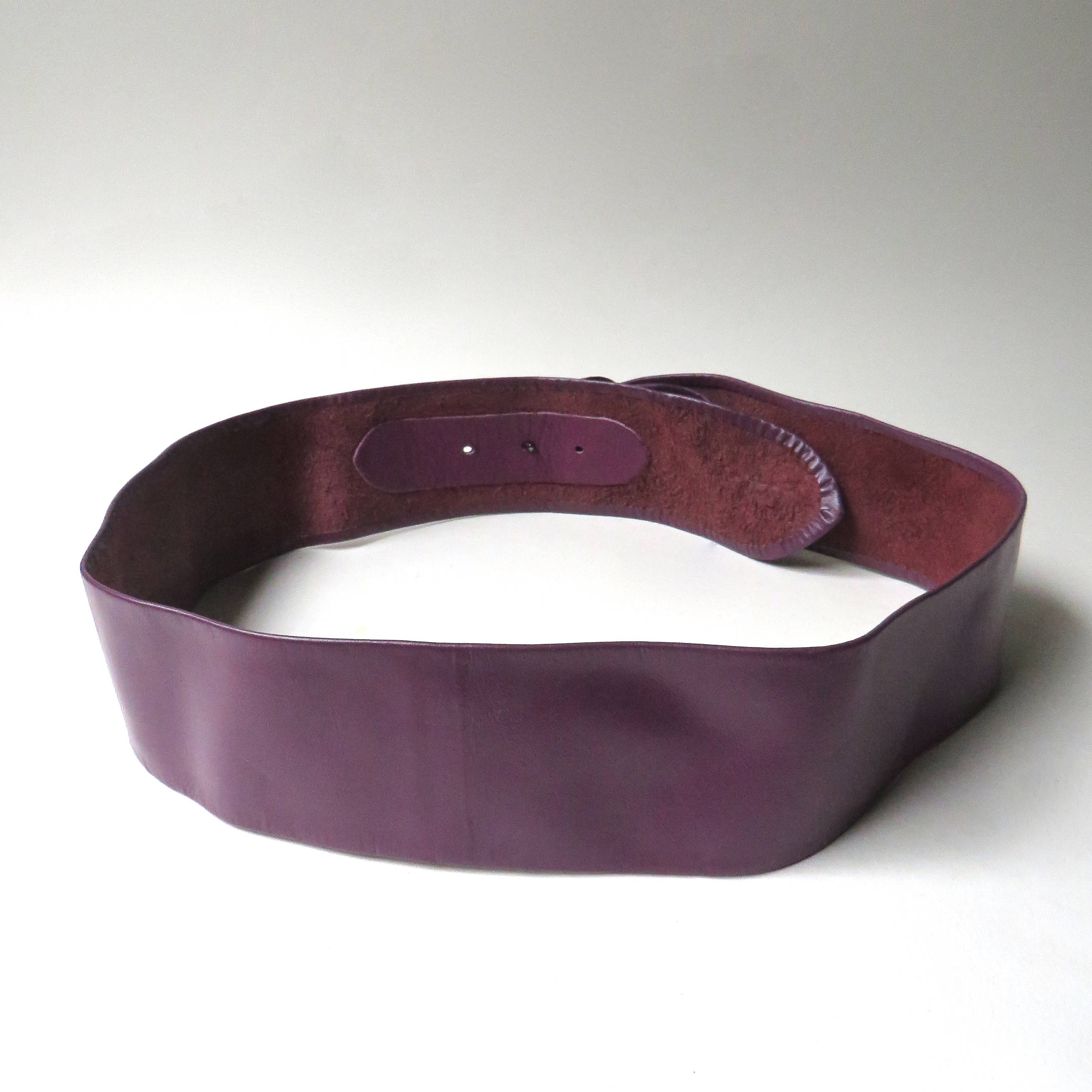 80s Vintage Purple Leather Cinch Belt With Hammered Silver - Etsy