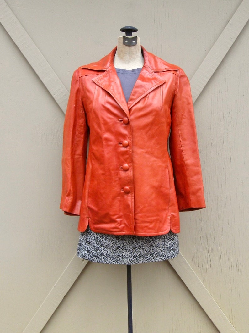 70s vintage Rodero Rust Orange Spanish Leather Jacket Distressed vintage Glove Leather CoatBoho Hippie Hipster Indie Festival Leather Coat