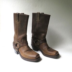 Frye Vintage Brown Leather Snub Toe Harness Biker Boots / Boho - Etsy