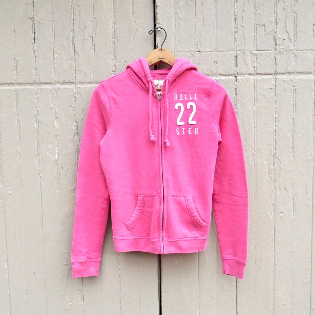 HOLLISTER Womens Zip Hoodie Sweater UK 8 Small Pink Cotton, Vintage &  Second-Hand Clothing Online