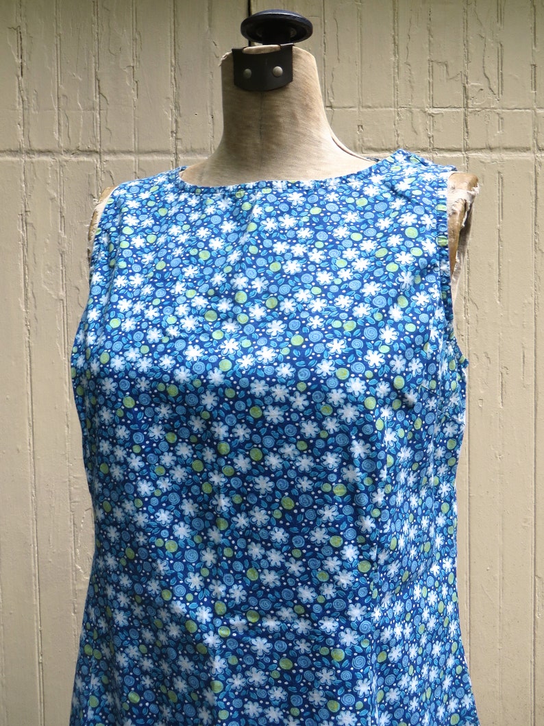 90s vintage Blue Ditsy Floral Print Cotton Sundress Floral Print Cotton Sundress