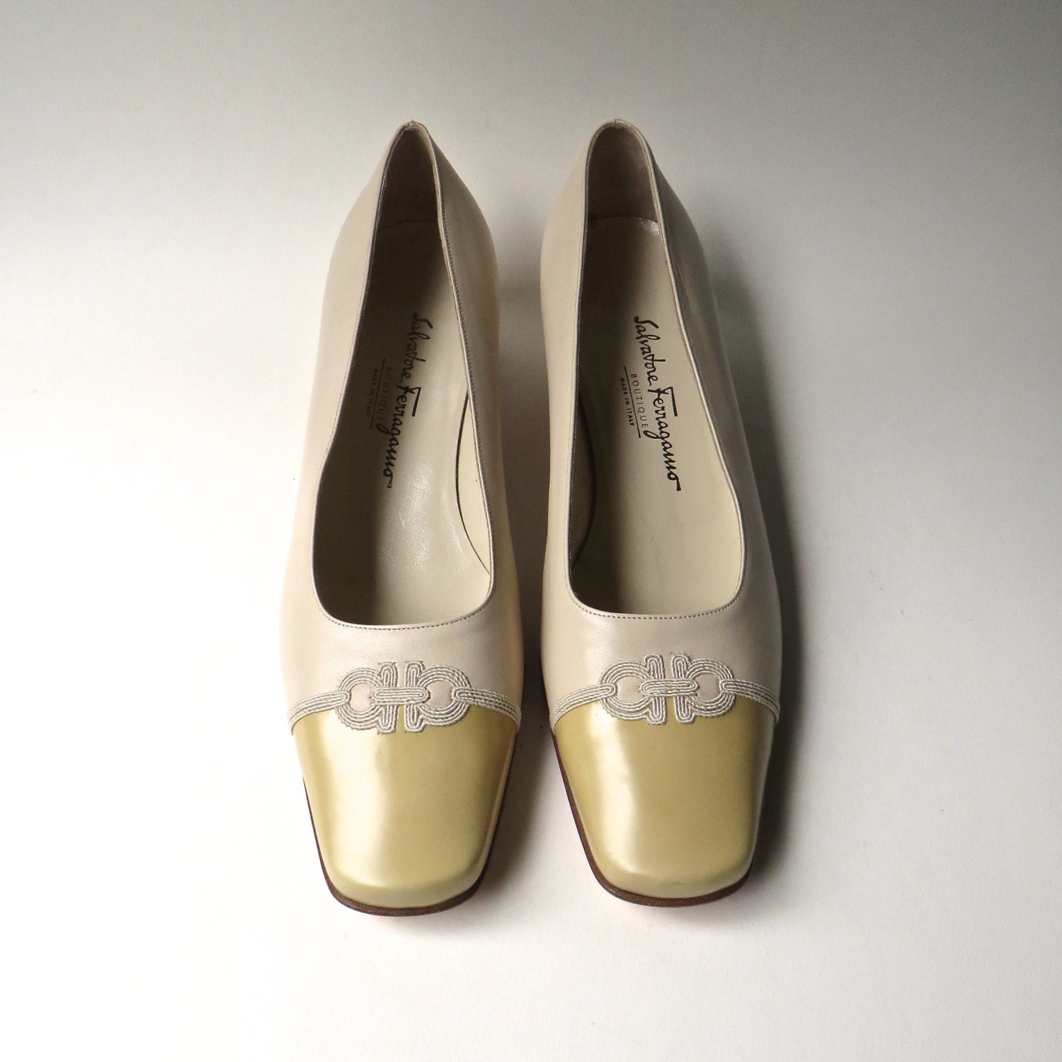 Vintage Ferragamo Beige and Golden Mustard Yellow Leather - Etsy