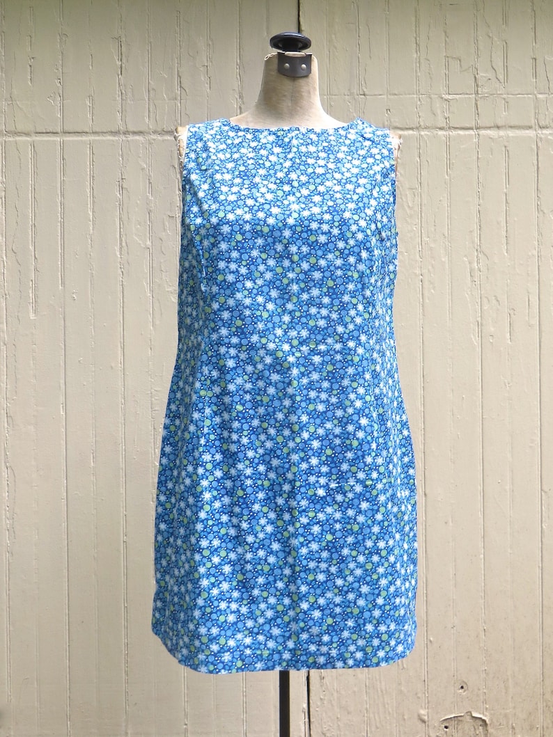 90s vintage Blue Ditsy Floral Print Cotton Sundress Floral Print Cotton Sundress
