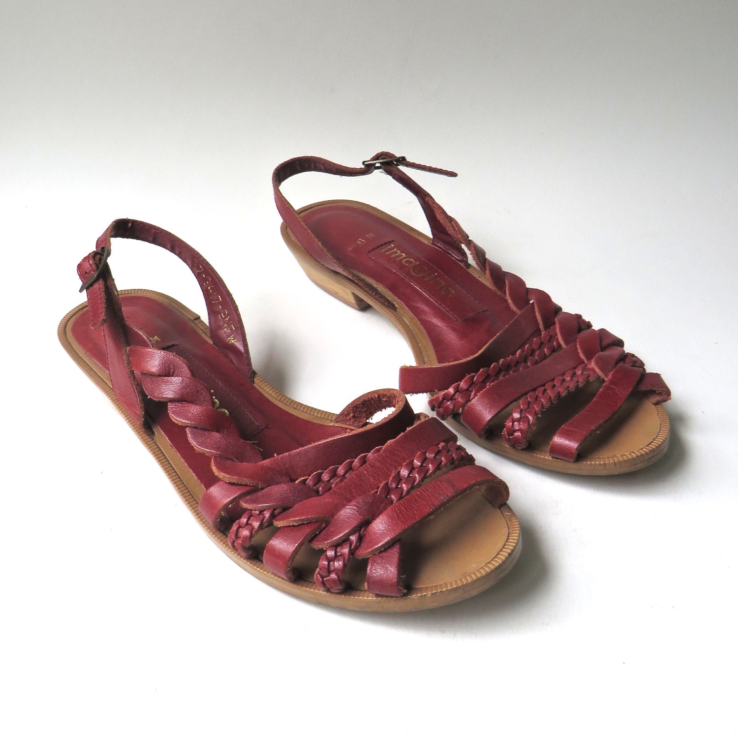 80s Vintage Imagine Red Woven Leather Sandals Made in Brazil Etsy