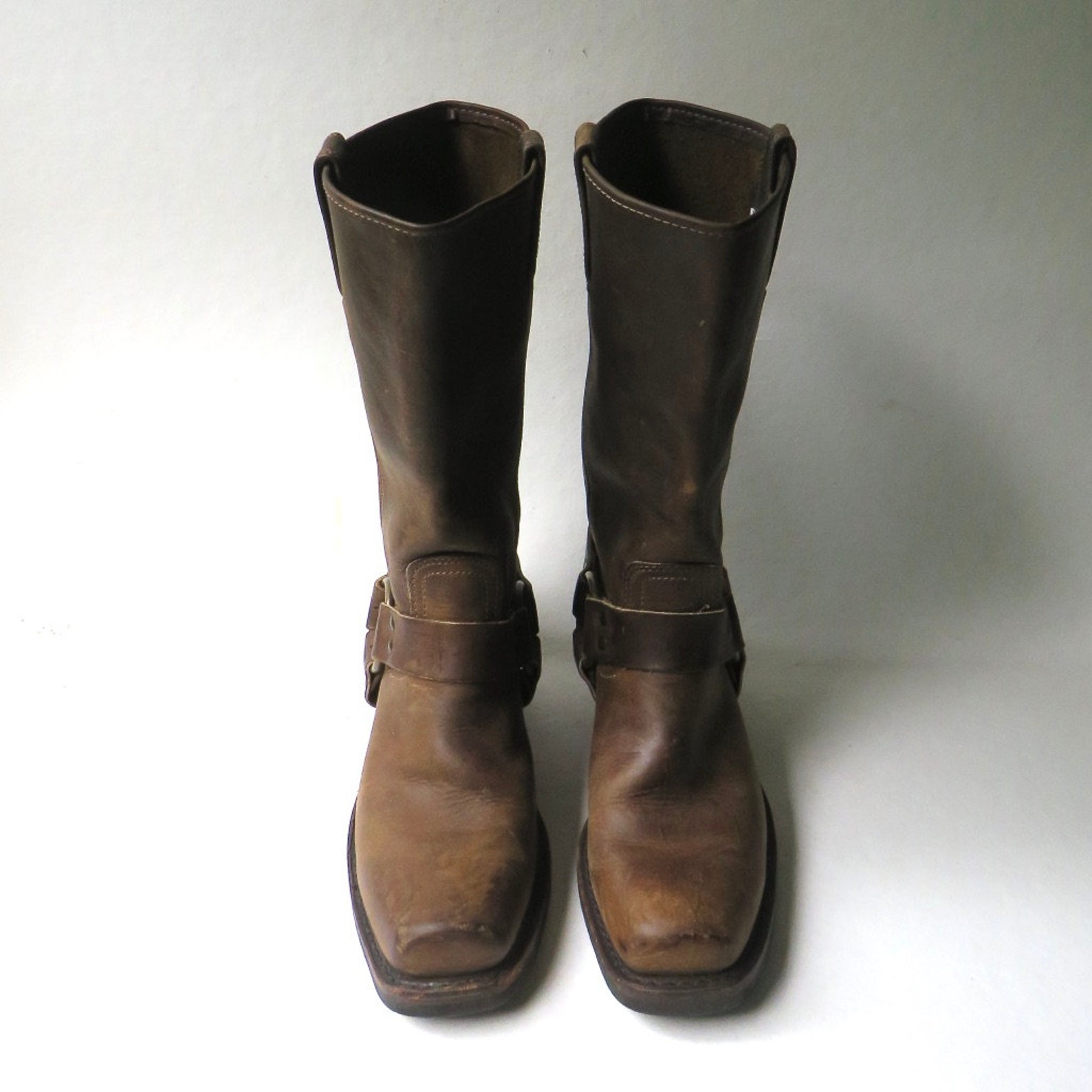 Frye Vintage Brown Leather Snub Toe Harness Biker Boots / Boho - Etsy