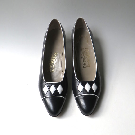 vintage Salvatore Ferragamo Black and White Leath… - image 2