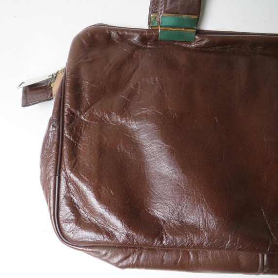 70s vintage Dark Brown Leather Narrow Profile Han… - image 8