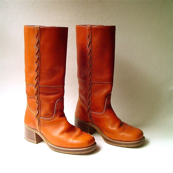 70s vintage Distressed Rust Orange Leather Campus Boots