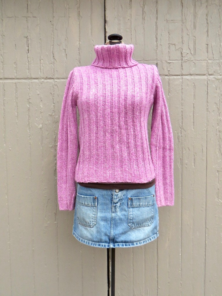 SkinnyandBernie 90s Vintage Aeropostale Marled Mauve and Pink Acrylic Knit Ribbed Turtleneck Sweater / Hipster Indie Preppy
