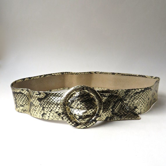 80s vintage Metallic Gold Reptile Embossed Leather