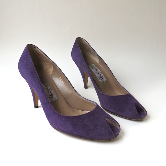 80s vintage Pappagallo Purple Suede Peep Toe Pumps