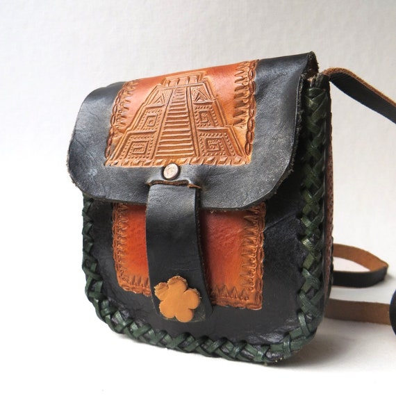 Small vintage Hand Tooled Mexican Ruins Brown and… - image 3