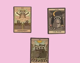 Tarot Card Enamel Pins – The Lovers, The Moon, The Judgement, Three of Cups
