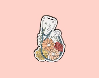Floral Stethoscope Enamel Pin: Medical Lapel Brooch, Doctor Nurse Gift
