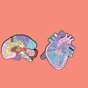 Anatomical Brain and Heart Enamel Pin Set – Cute Pastel Anatomy Pins, Medical Student Gift, Science Lapel Pins, Nurse or Doctor Brooch