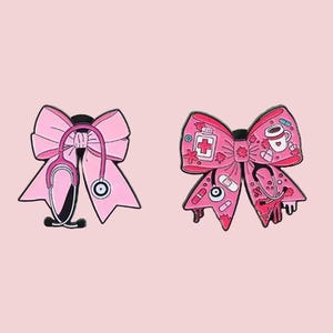 Pink Bow Stethoscope Enamel Pin – Cute Medical Brooch for Doctors, Nurses, and Healthcare Heroes
