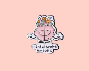 Pin de esmalte para la salud mental: broche de solapa con concienciación sobre el cerebro y las flores